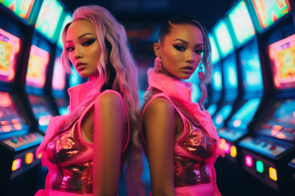 Medium shot women futuristic casino