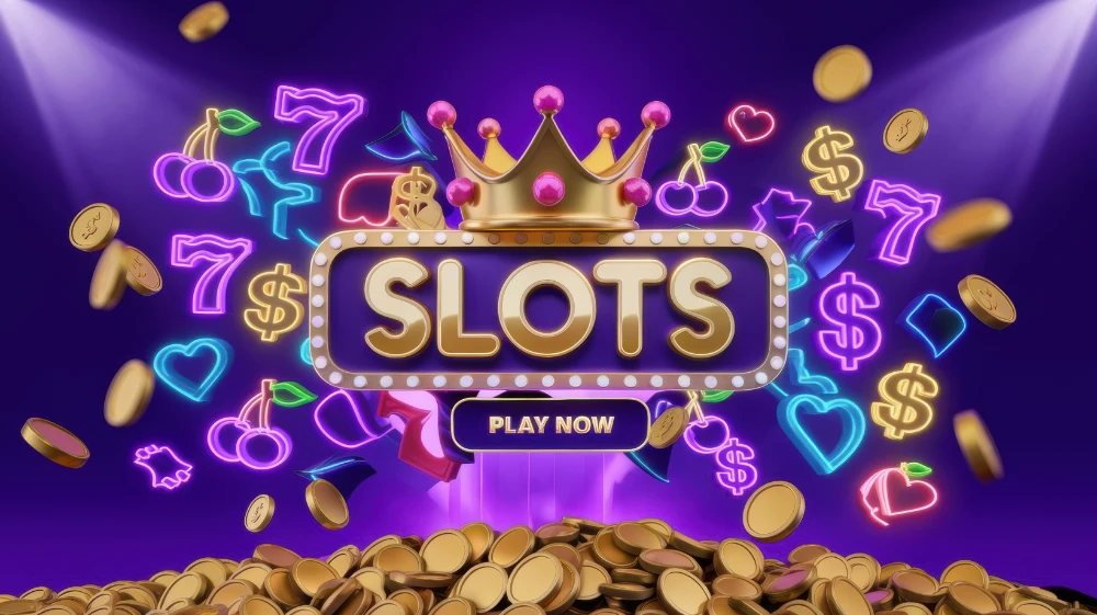 Online casino slots game win big with neon symbols gold coins