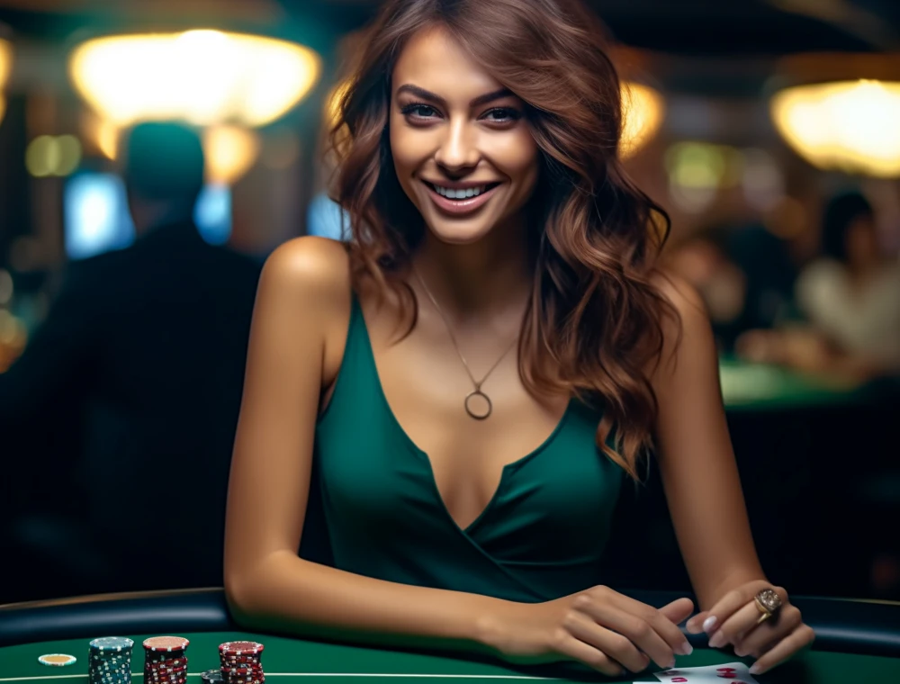 Portrait woman gambling casino