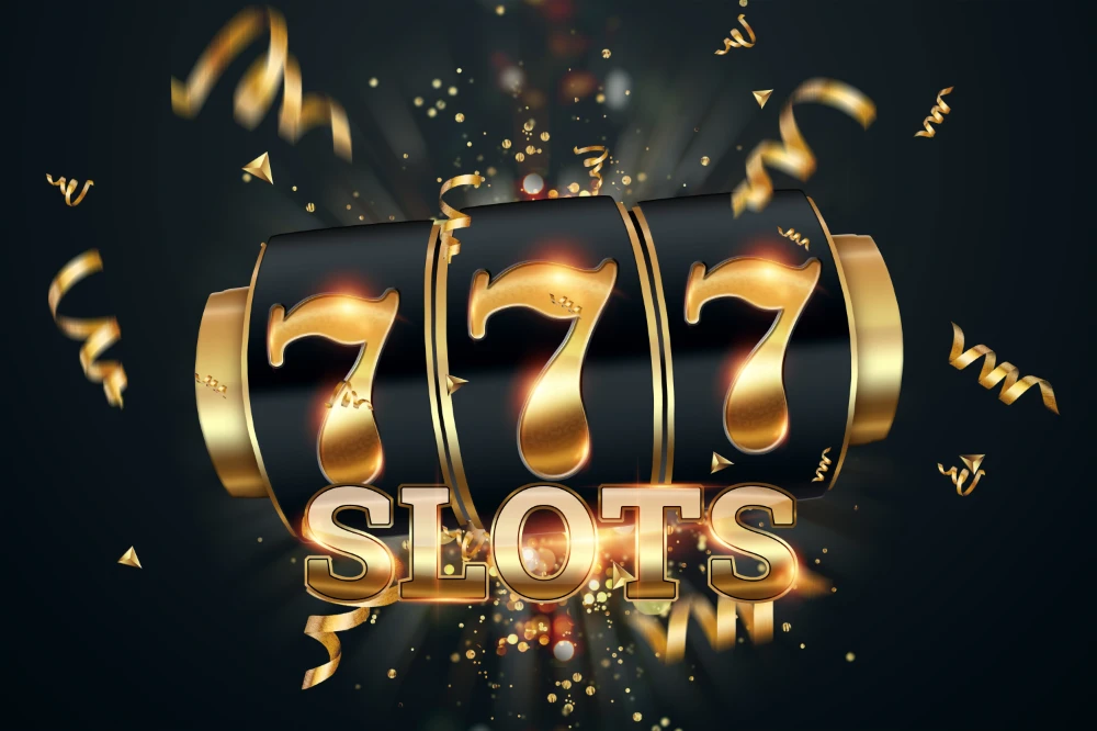 Slots creative background lucky seven 777 slot machine dark golden style casino concept luck gambling jackpot 3d render 3d illustration